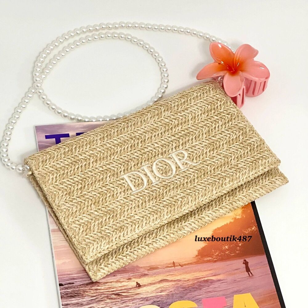 DIOR Faux-Raffia Cosmetic Clutch Pouch bag Limited Edition